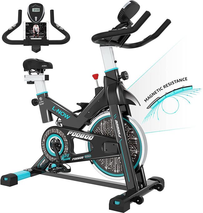 pooboo Magnetic Resistance Indoor Cycling Bike, Belt Drive Indoor Exercise Bike Stationary LCD Monitor with Ipad Mount ＆Comfortable Seat Cushion for Home Cardio Workout Cycle Bike Training 2022 Upgraded Version