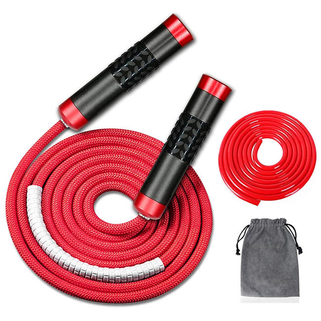 Redify Weighted Jump Rope for Workout Fitness(1LB), Tangle-Free Ball Bearing Rapid Speed Skipping Rope for MMA Boxing Weight-loss,Aluminum Handle Adjustable Length 9MM Fabric Cotton+9MM Solid PVC Rope